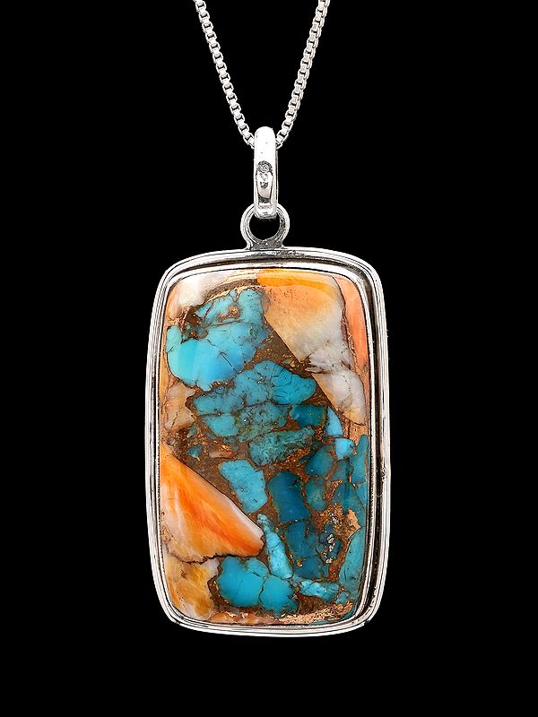 Rectangular Shaped Oyster Copper Turquoise Pendant