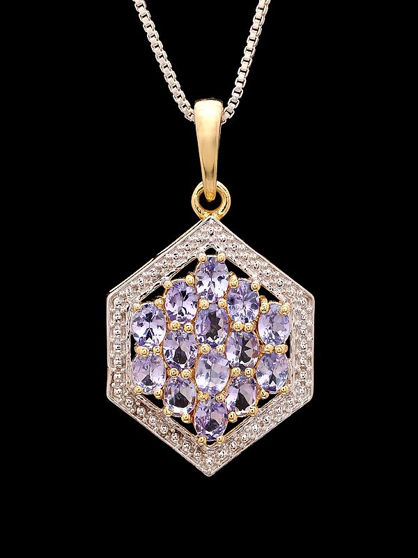 Faceted Tanzanite Cluster Pendant in Hexagon Shape