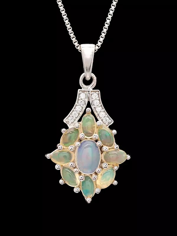 Floral Cabochon Ethiopian Opal Pendant