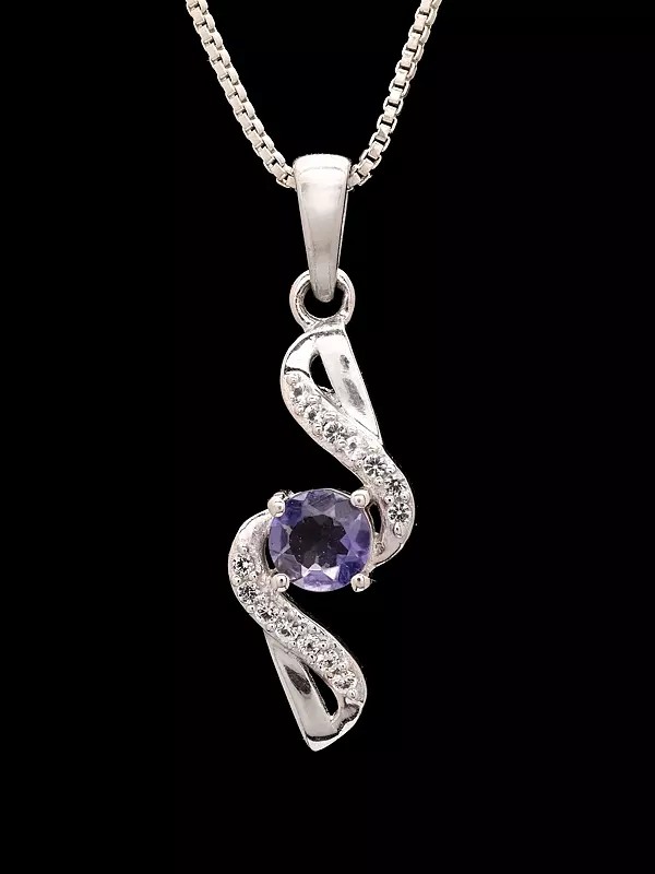 S-Shaped Swirl Pattern Pendant with Round Faceted Tanzanite in Center