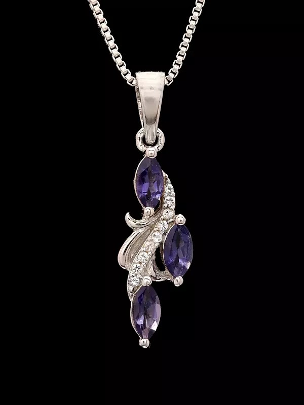 Vine Design Pendant with Three Marquise-Cut Tanzanite Gemstones