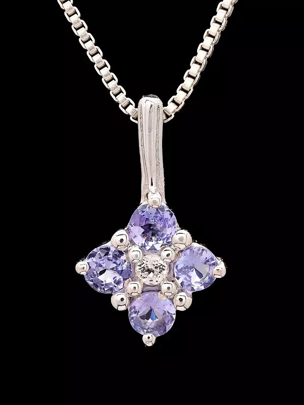 Floral Round Cut Tanzanite Pendant with CZ in Center