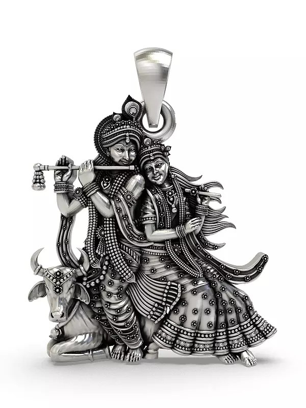 Fluting Radha Krishna with Cow Pendant