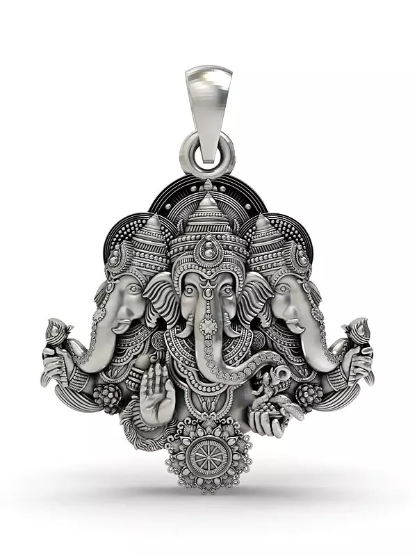 Trimukhi Lord Ganesha Sterling Silver Pendant