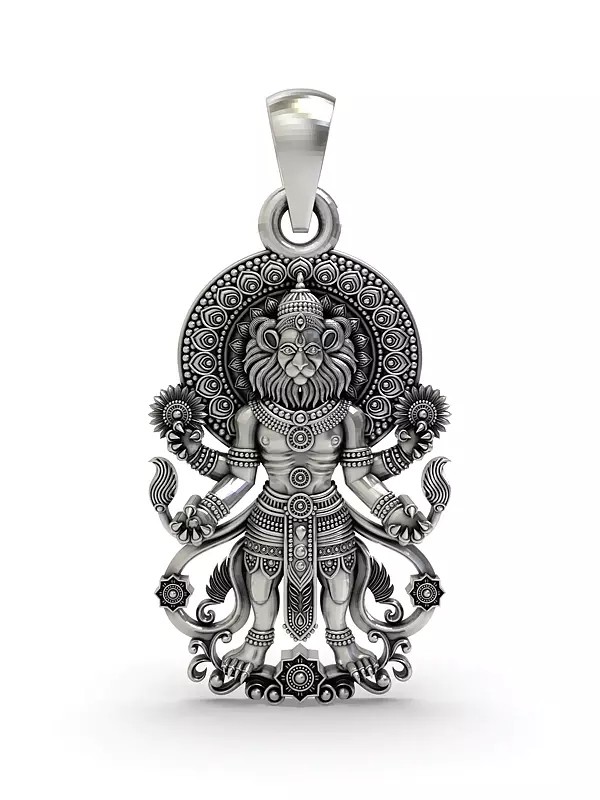 Lord Narasimha Silver Pendant with Ornamental Engravings