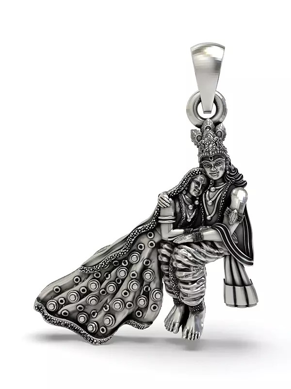 Radha Krishna Embrace Pendant in Sterling Silver