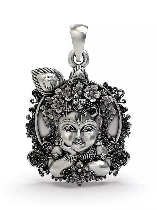 Floral Bal Krishna Sterling Silver Pendant