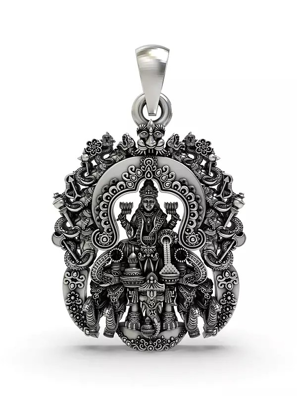 Temple-Inspired Goddess Lakshmi Sterling Silver Pendant