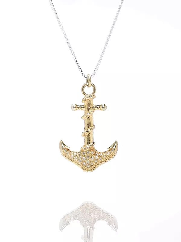 Gold Plated Sterling Silver Anchor Pendant with Diamond