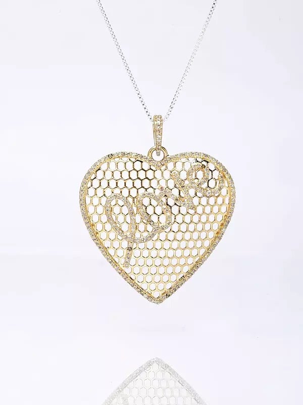 Gold Plated Sterling Silver Heart Shape Pendant with Diamond