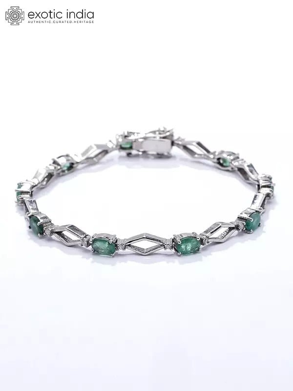 Tennis Bracelet with Faceted Green Onyx and Diamond