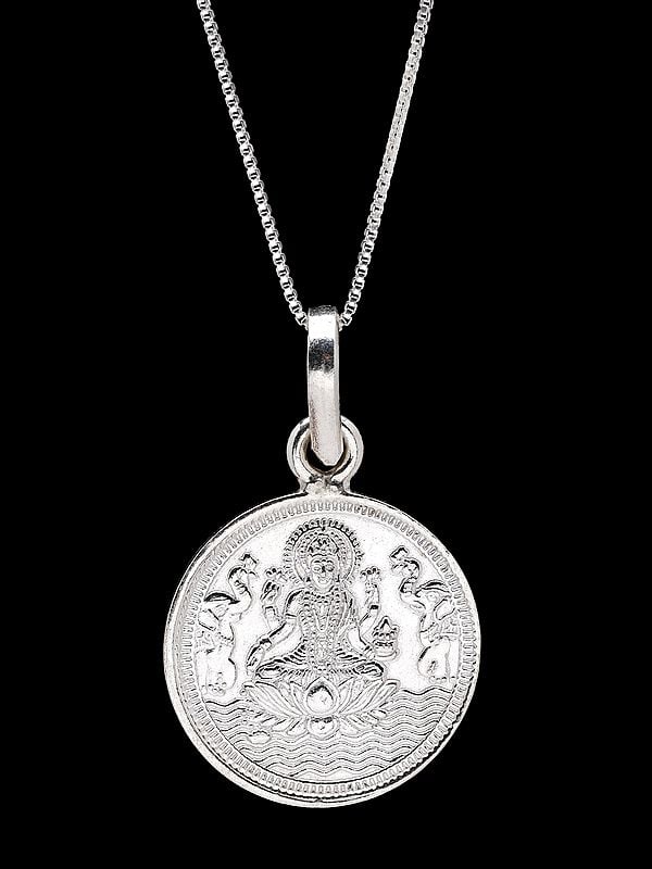 Goddess Gajalakshmi Pendant with Kanakdhara Yantra on Reverse (Two Sided Pendant)