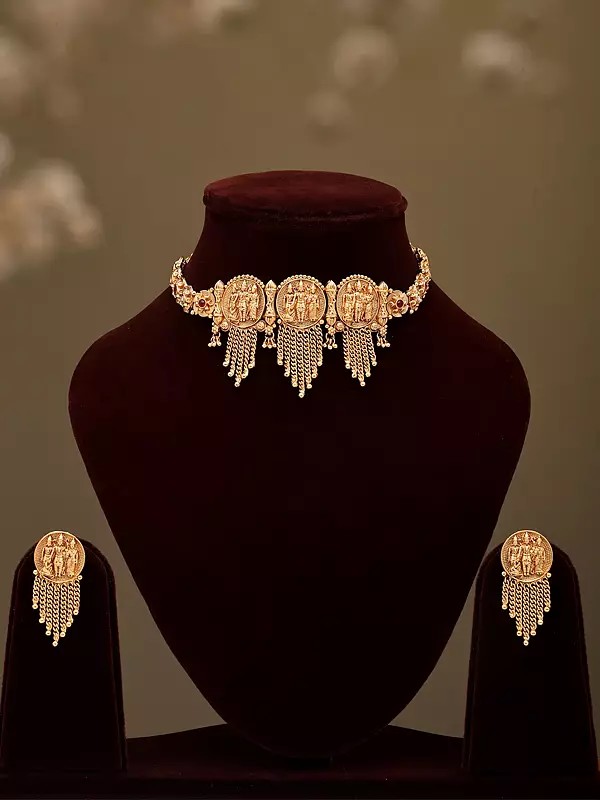 South Indian Temple-Style Ramdarbar Choker Set with Earrings