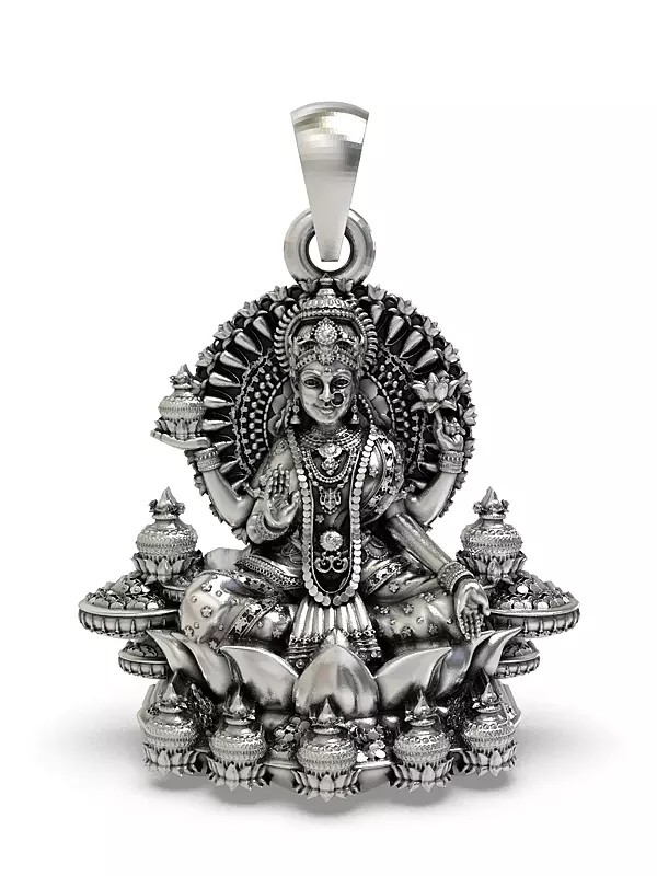 Goddess Mahalakshmi Pendant on Kalash and Lotus Pedestal