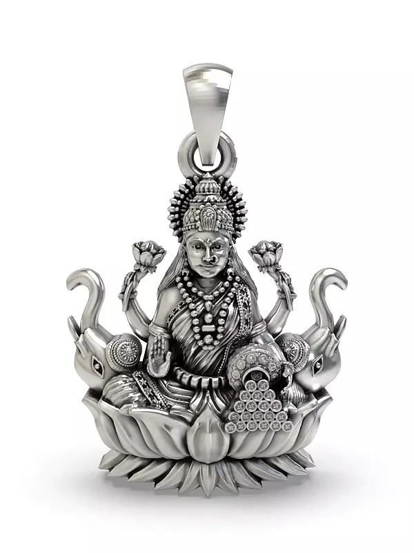 Goddess Gajalakshmi Sterling Silver Pendant