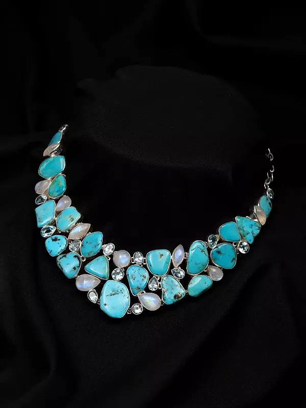 Tibetan Turquoise Necklace with Moonstone and Blue Topaz