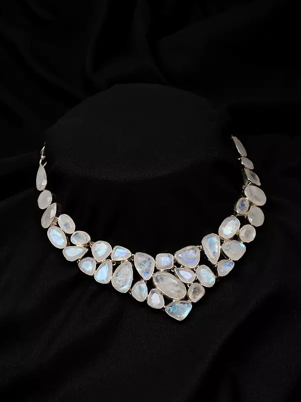 Faceted Rainbow Moonstone Statement Necklace