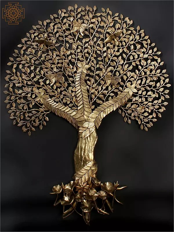 44" Large Brass Tree of Life with Roots | Wall Hanging