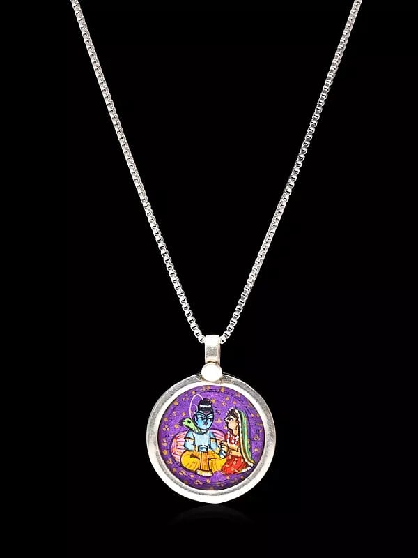 Hand Painted Lord Shiva Goddess Parvati Pendant