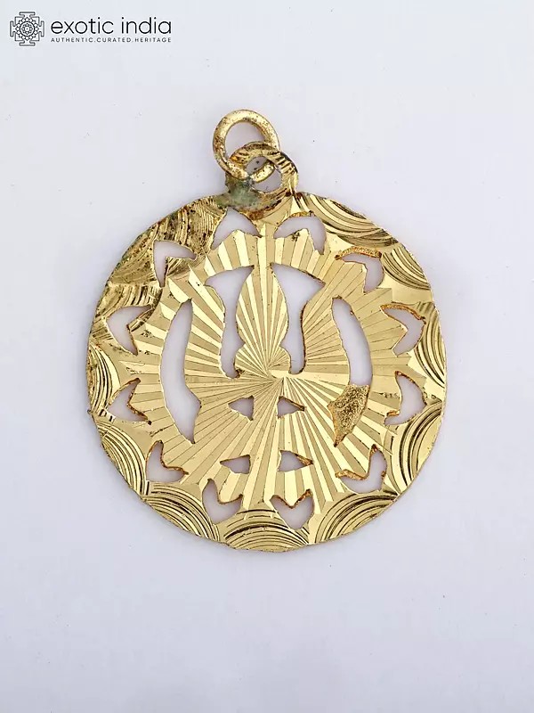 Round Shape Trishul Damru Brass Pendant