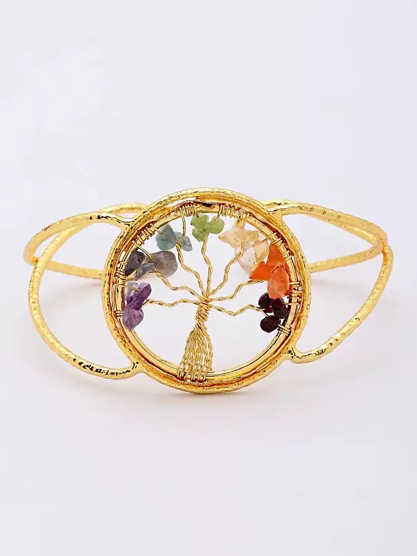 Tree of Life Cuff Bracelet with Seven Chakra Stones