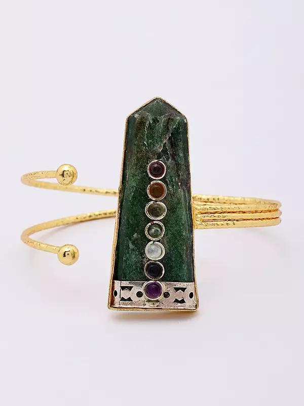 Green Aventurine Cuff Brass Bracelet