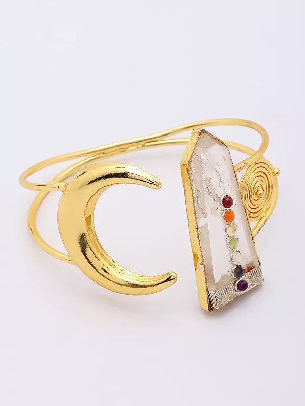 Clear Crystal Crescent Moon Design Cuff Bracelet