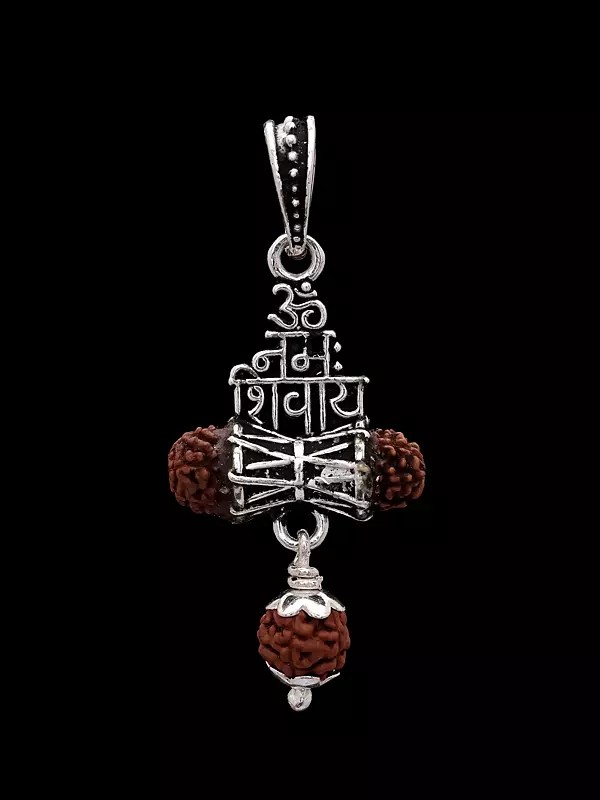 Om Namah Shivaya Damru Silver Pendant