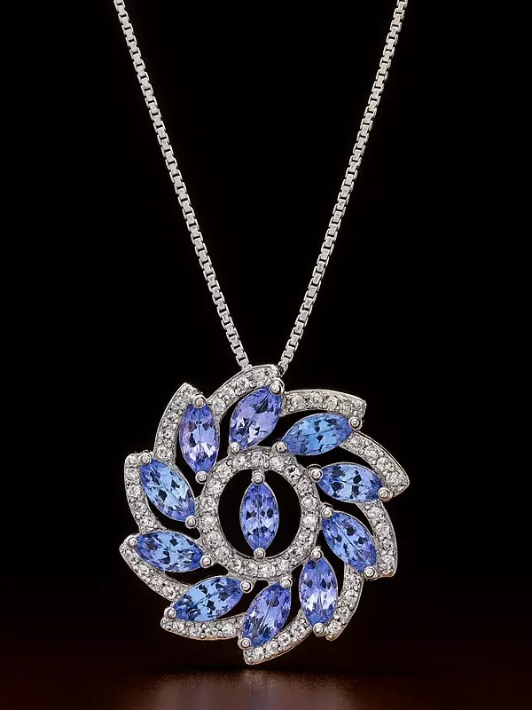 Floral Tanzanite Cluster Pendant with Wave Silver Pattern