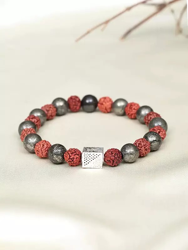 Pyrite and Rudraksha Beaded Stretch Bracelet
