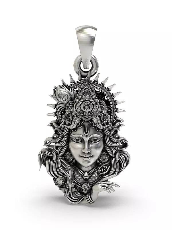 Divine Lord Krishna Face Pendant with Ornate Crown
