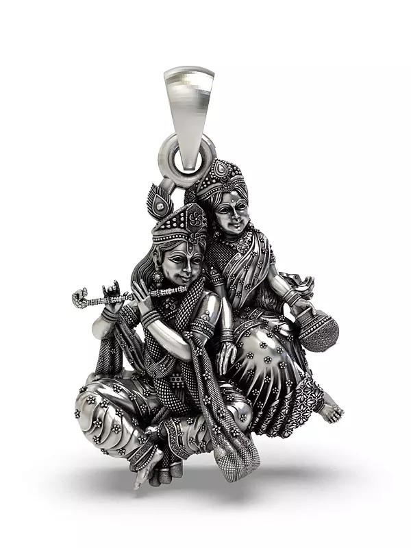 Divine Radha Krishna Sitting with Butter Pot (Makhan Matki) Pendant
