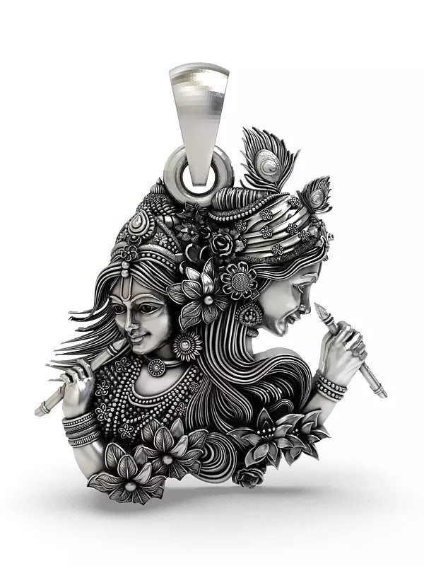 Fluting Radha Krishna Pendant with Ornate Floral Detailing