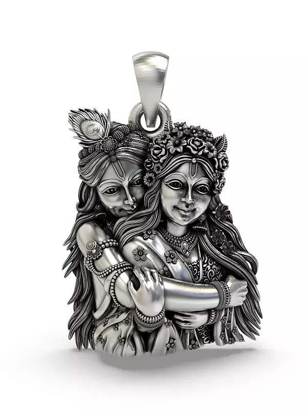 Radha Krishna Embrace Sterling Silver Pendant