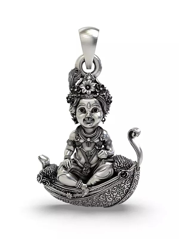 Baby Krishna Sitting on Ornate Boat Pendant