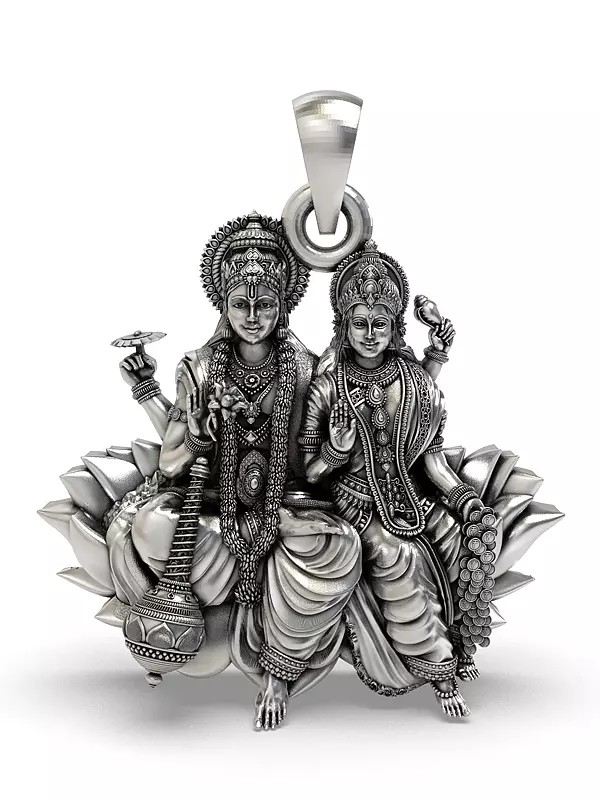 Lord Vishnu & Goddess Lakshmi Seated on Lotus Pendant