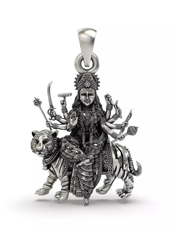 Sterling Silver Durga Maa Pendant (Simhavahini)