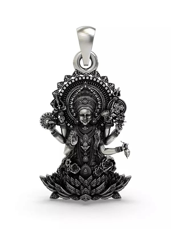 Six Armed Goddess Lakshmi on Lotus Pendant