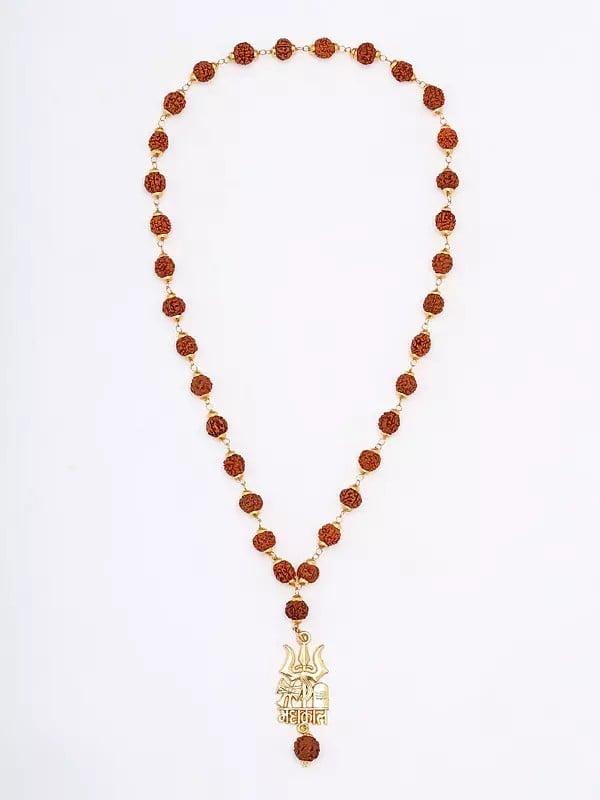 Trident Damru Shivalinga Genuine Rudraksha Mala | Spiritual Jewelry