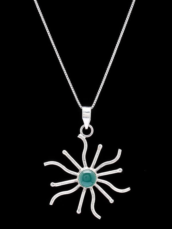 Sterling Silver Sun Pendant with Emerald Gemstone