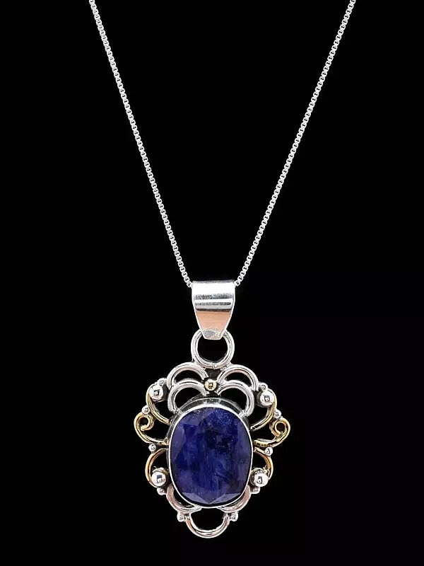 Vintage Style Sterling Silver Pendant with Faceted Blue Sapphire