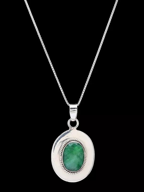 Faceted Oval Shape Emerald Pendant