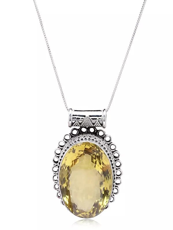 Sterling Silver Rawa work Pendant with Oval Lemon Quartz Gemstone