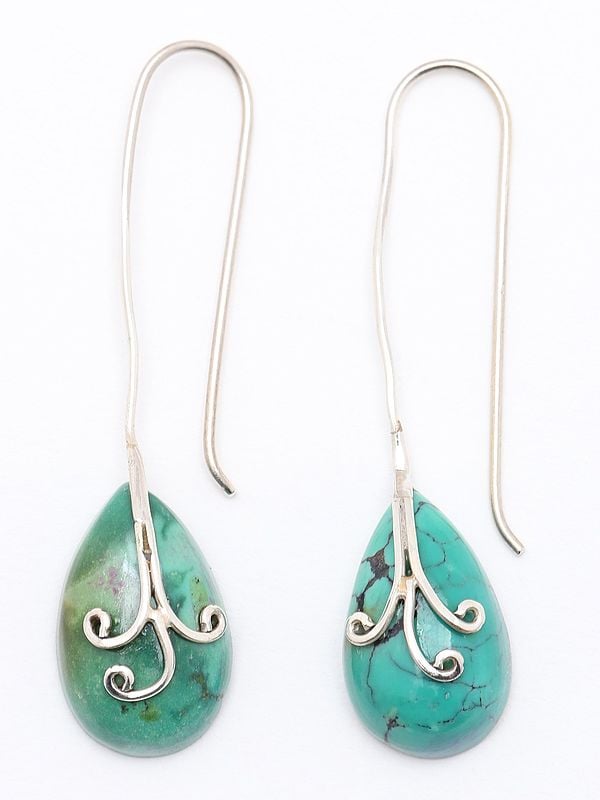 Teardrop Shape Tibetan Turquoise Earrings