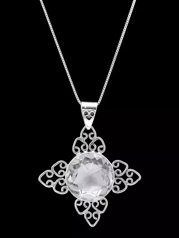 Sterling Silver Pendant with Faceted Crystal