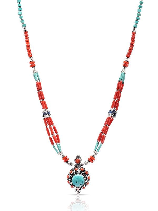 Multi Stone Necklace With Turquoise, Lapis Lazuli and Coral