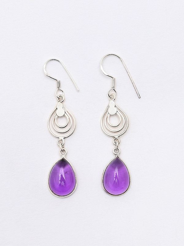 Sterling Silver Earrings with Tear Drop Amethyst