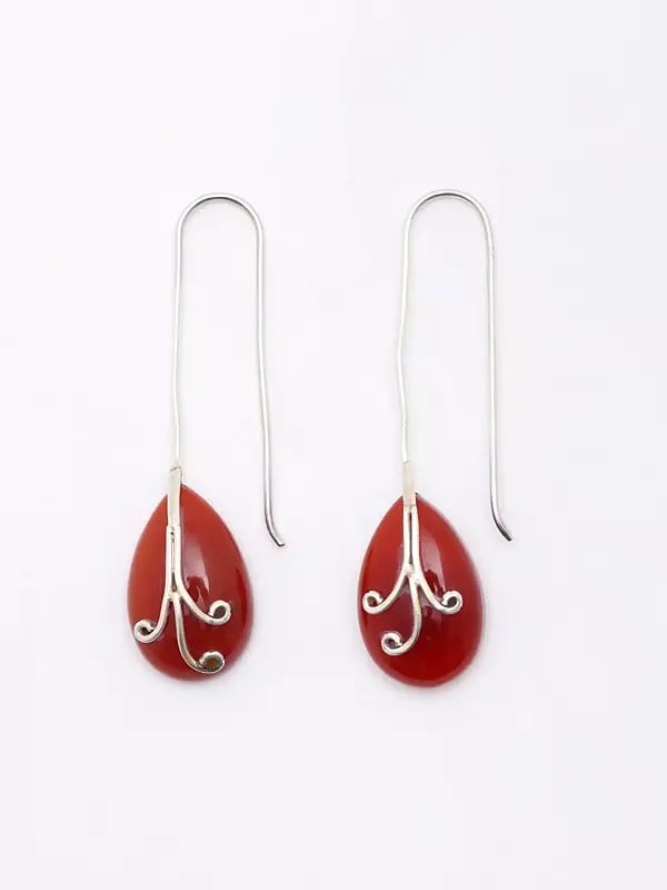 Sterling Silver Earrings with Tear Drop Coral