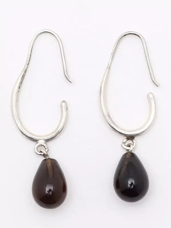 Sterling Silver Earrings with Cabochon Smoky Quartz