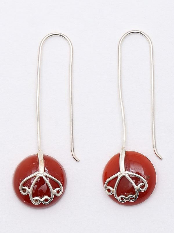 Round Shape Carnelian Hook Earrings